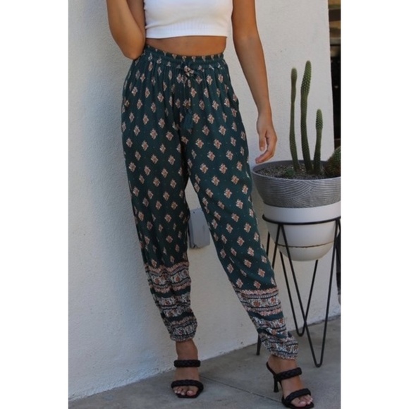 ANGIE Dark Green Boho Print Joggers - Picture 7 of 8